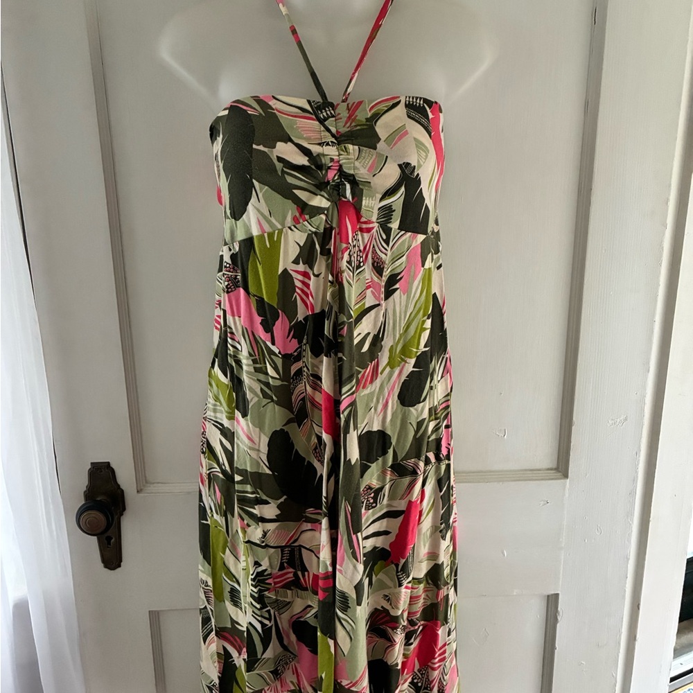 Patagonia Women's Green and Pink halter dress. Sz S